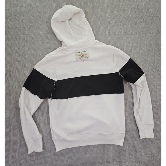 True Religion Men's Pullover Colorblock Hoodie Sweatshirt White Black 103140 LG - Picture 4 of 16